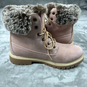 Lugz Boots Women's 9.5 Soft Pink Rucker Hi Faux Fur Lace Up Round Toe
